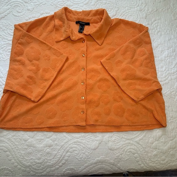 Forever 21 Hibiscus Terrycloth Swim Cover Up Set. Color: Orange. Size: Large. - Picture 2 of 9